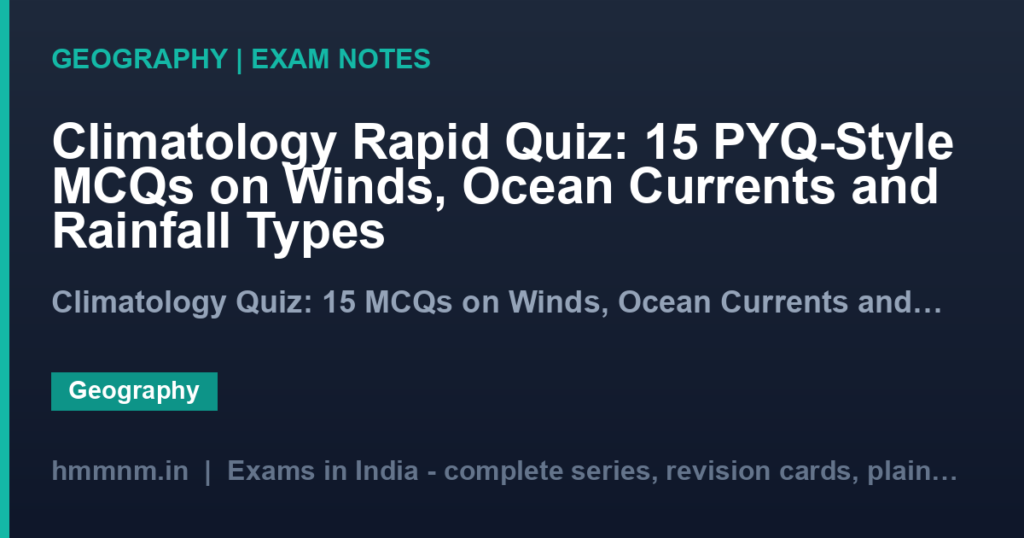 Climatology Rapid Quiz: 15 PYQ-Style MCQs on Winds, Ocean Currents and Rainfall Types