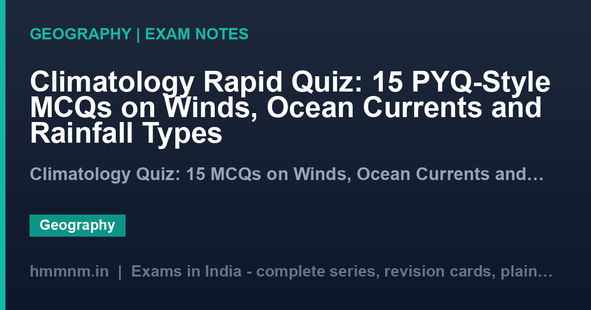 Climatology Rapid Quiz: 15 PYQ-Style MCQs on Winds, Ocean Currents and Rainfall Types