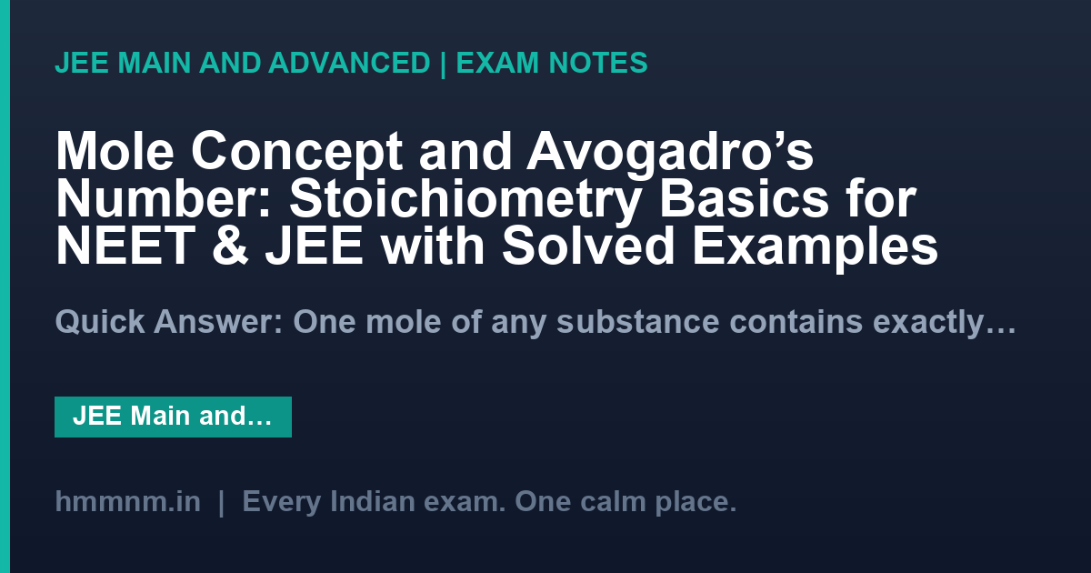 Mole Concept and Avogadro's Number: Stoichiometry Basics for NEET & JEE with Solved Examples