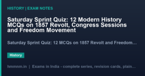 Saturday Sprint Quiz: 12 Modern History MCQs on 1857 Revolt, Congress Sessions and Freedom Movement