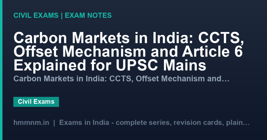 Carbon Markets in India: CCTS, Offset Mechanism and Article 6 Explained for UPSC Mains