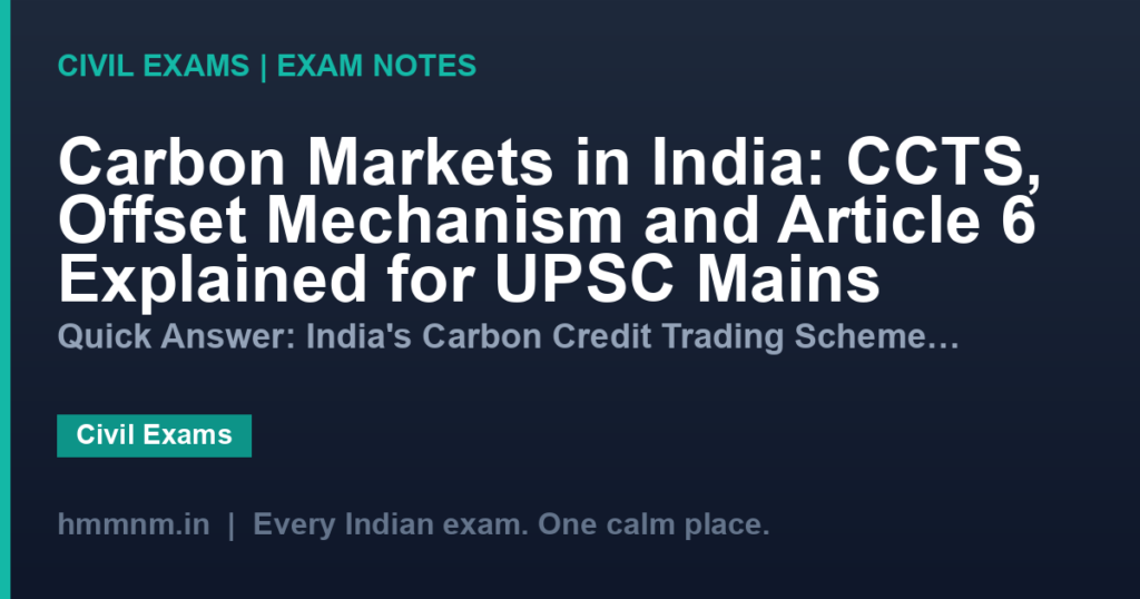 Carbon Markets in India: CCTS, Offset Mechanism and Article 6 Explained for UPSC Mains