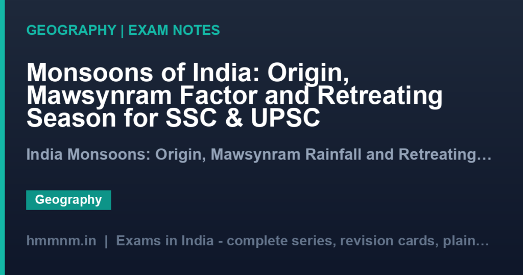 Monsoons of India: Origin, Mawsynram Factor and Retreating Season for SSC & UPSC
