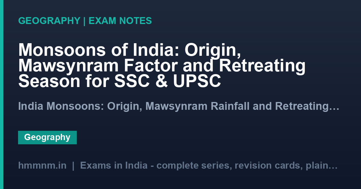 Monsoons of India: Origin, Mawsynram Factor and Retreating Season for SSC & UPSC