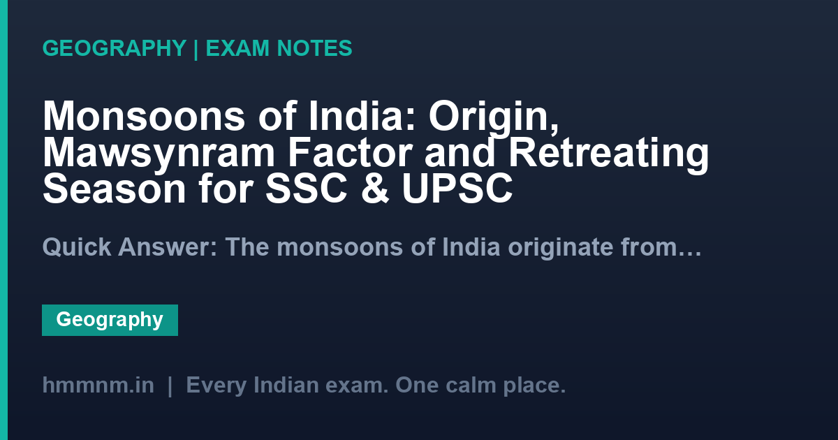 Monsoons of India: Origin, Mawsynram Factor and Retreating Season for SSC & UPSC