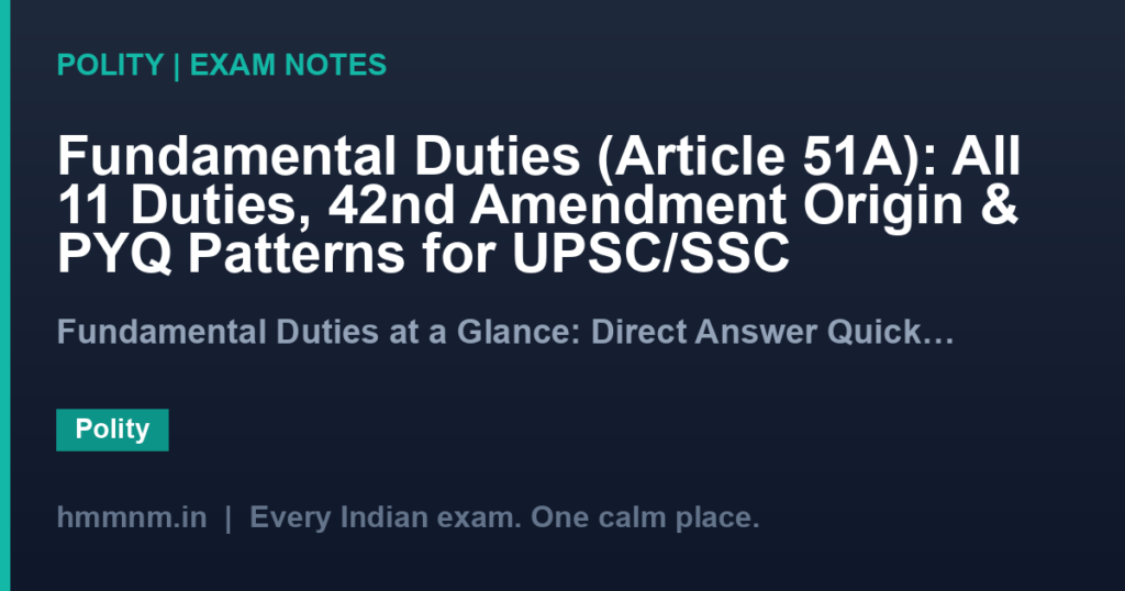 Fundamental Duties (Article 51A): All 11 Duties, 42nd Amendment Origin & PYQ Patterns for UPSC/SSC