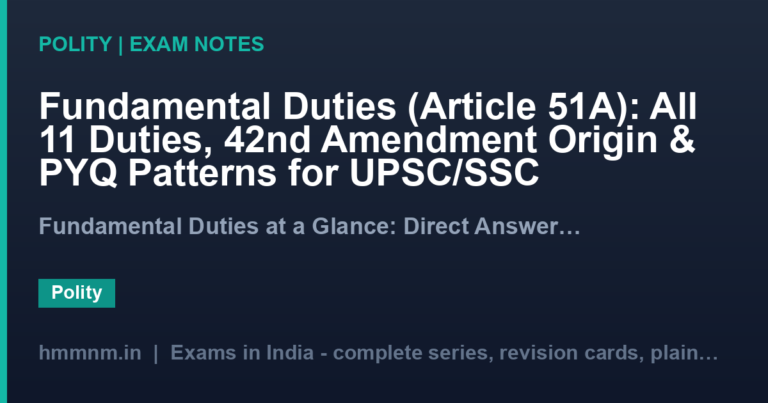 Fundamental Duties (Article 51A): All 11 Duties, 42nd Amendment Origin & PYQ Patterns for UPSC/SSC