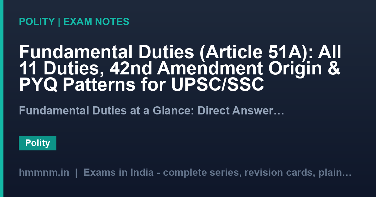 Fundamental Duties (Article 51A): All 11 Duties, 42nd Amendment Origin & PYQ Patterns for UPSC/SSC