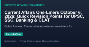 Read more about the article Current Affairs One-Liners October 6, 2026: Quick Revision Points for UPSC, SSC, Banking & CLAT