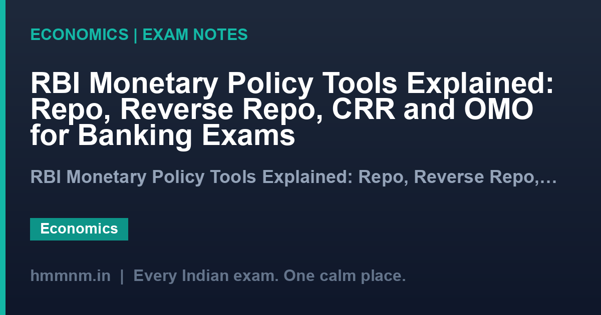 RBI Monetary Policy Tools Explained: Repo, Reverse Repo, CRR and OMO for Banking Exams