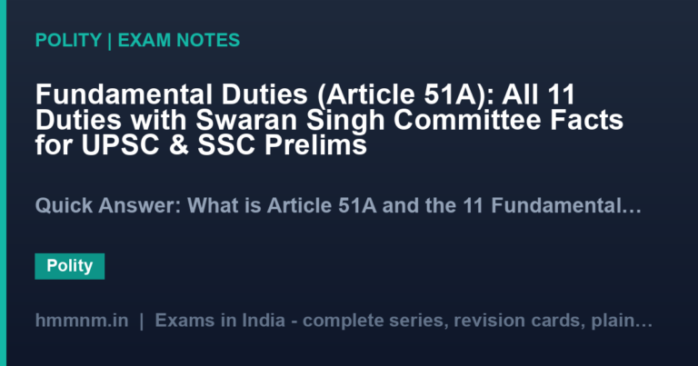 Fundamental Duties (Article 51A): All 11 Duties with Swaran Singh Committee Facts for UPSC & SSC Prelims