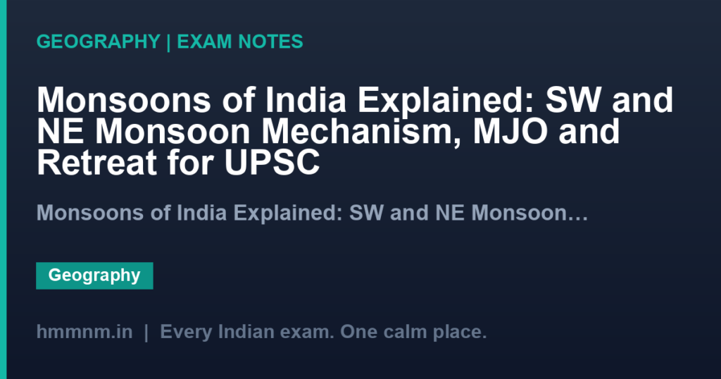 Monsoons of India Explained: SW and NE Monsoon Mechanism, MJO and Retreat for UPSC
