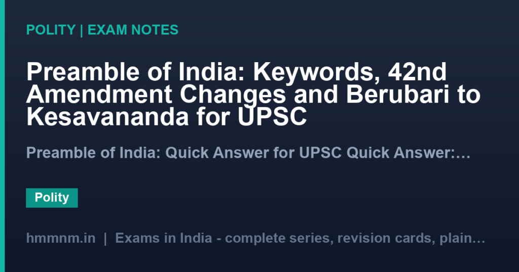 Preamble of India: Keywords, 42nd Amendment Changes and Berubari to Kesavananda for UPSC