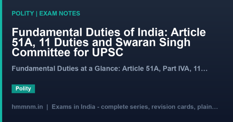 Fundamental Duties of India: Article 51A, 11 Duties and Swaran Singh Committee for UPSC