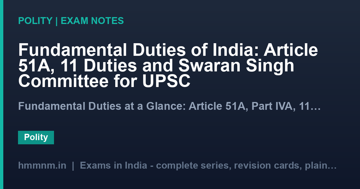 Fundamental Duties of India: Article 51A, 11 Duties and Swaran Singh Committee for UPSC