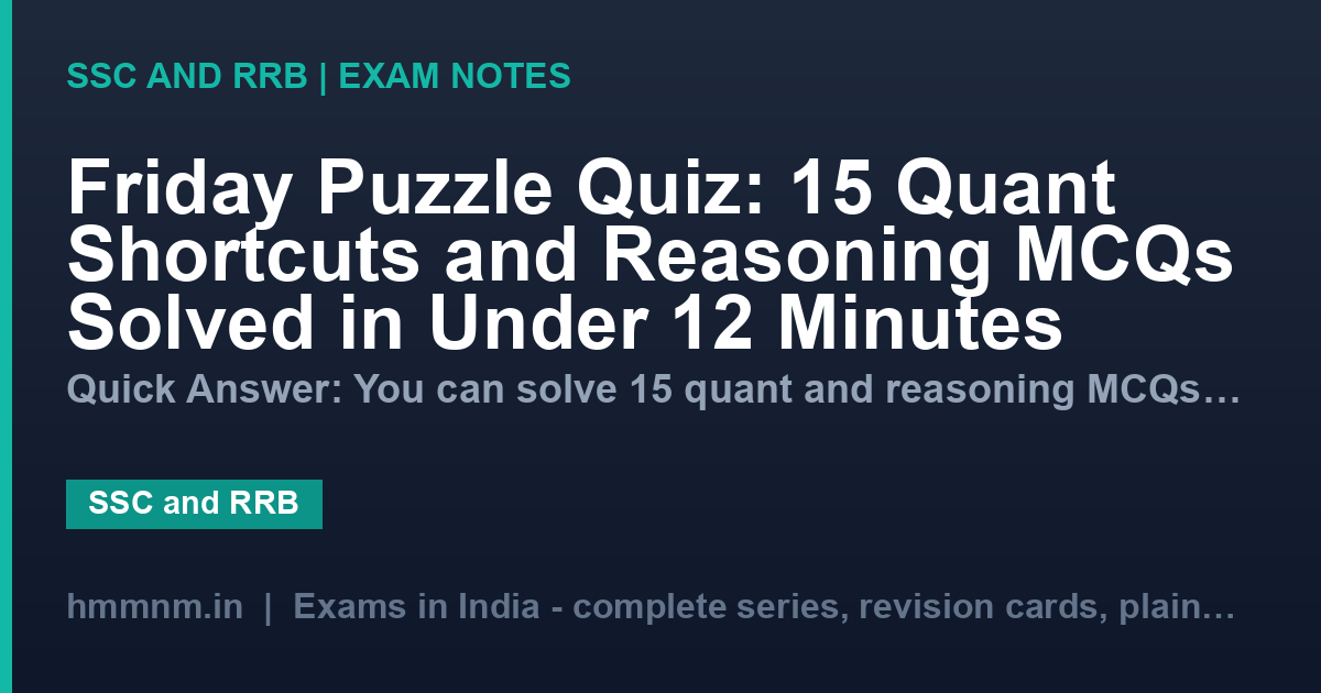 Friday Puzzle Quiz: 15 Quant Shortcuts and Reasoning MCQs Solved in Under 12 Minutes