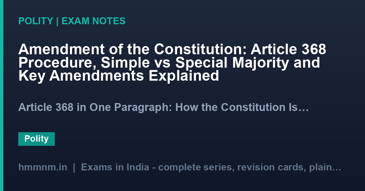 Amendment of the Constitution: Article 368 Procedure, Simple vs Special Majority and Key Amendments Explained