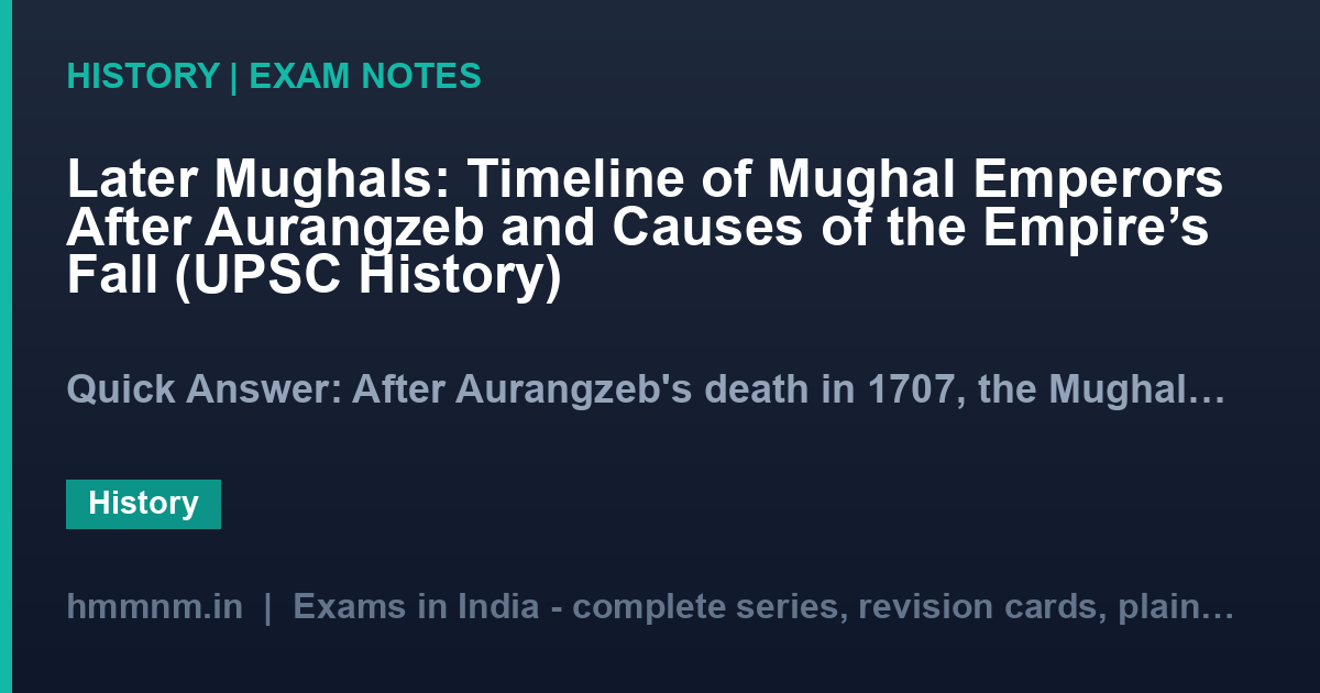 Later Mughals: Timeline of Mughal Emperors After Aurangzeb and Causes of the Empire's Fall (UPSC History)