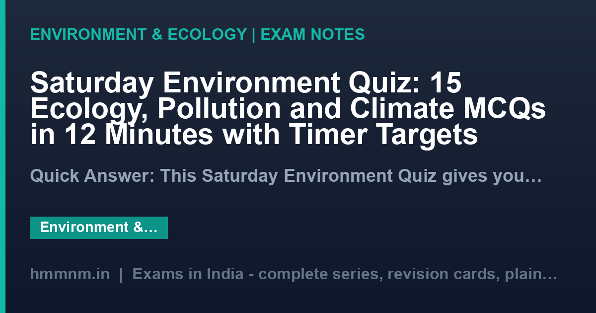 Saturday Environment Quiz: 15 Ecology, Pollution and Climate MCQs in 12 Minutes with Timer Targets