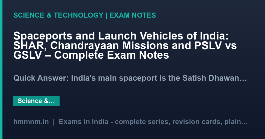 Spaceports and Launch Vehicles of India: SHAR, Chandrayaan Missions and PSLV vs GSLV – Complete Exam Notes