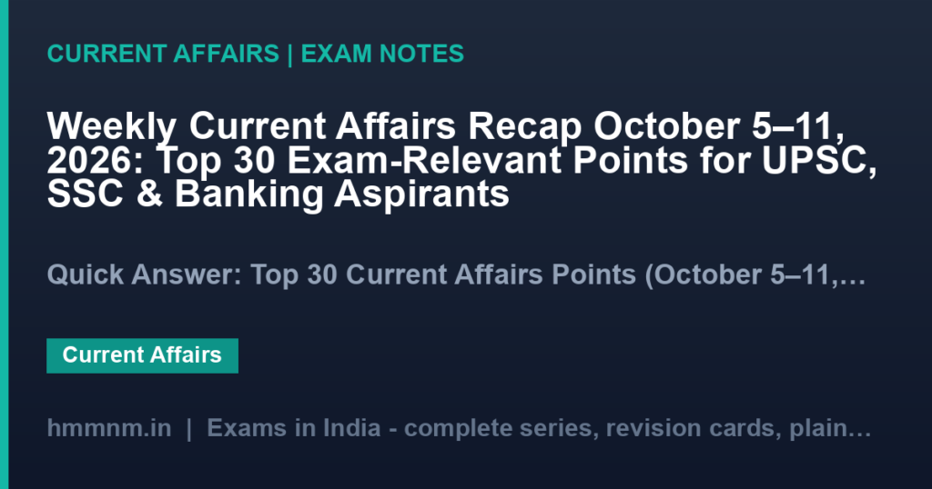 Weekly Current Affairs Recap October 5–11, 2026: Top 30 Exam-Relevant Points for UPSC, SSC & Banking Aspirants