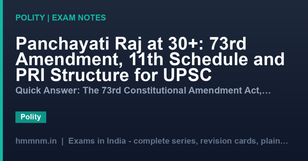 Panchayati Raj at 30+: 73rd Amendment, 11th Schedule and PRI Structure for UPSC
