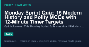 Monday Sprint Quiz: 15 Modern History and Polity MCQs with 12-Minute Timer Targets