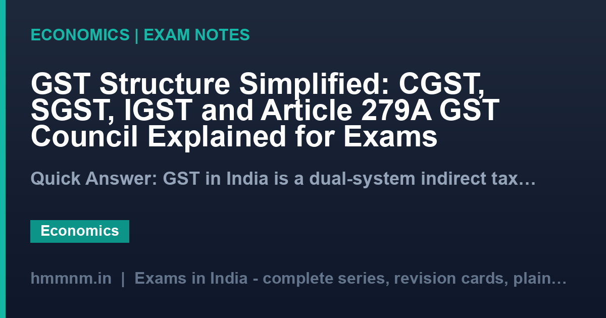 GST Structure Simplified: CGST, SGST, IGST and Article 279A GST Council Explained for Exams