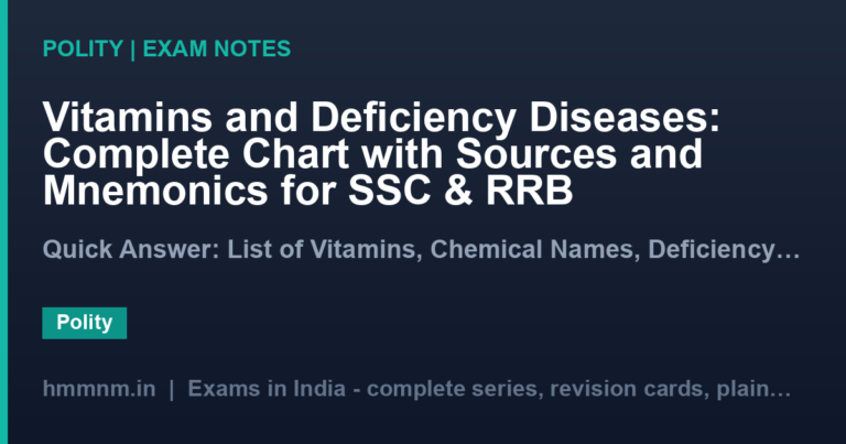 Vitamins and Deficiency Diseases: Complete Chart with Sources and Mnemonics for SSC & RRB