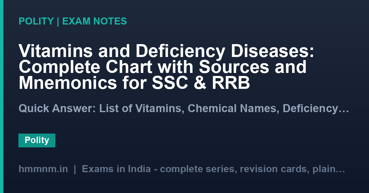 Vitamins and Deficiency Diseases: Complete Chart with Sources and Mnemonics for SSC & RRB
