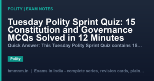 Tuesday Polity Sprint Quiz: 15 Constitution and Governance MCQs Solved in 12 Minutes