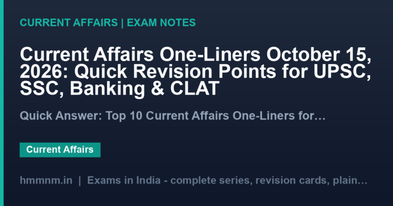 Current Affairs One-Liners October 15, 2026: Quick Revision Points for UPSC, SSC, Banking & CLAT