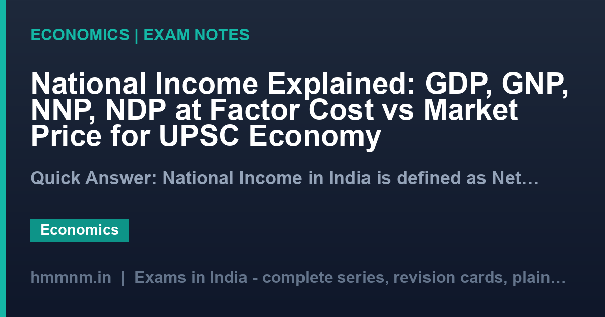 National Income Explained: GDP, GNP, NNP, NDP at Factor Cost vs Market Price for UPSC Economy