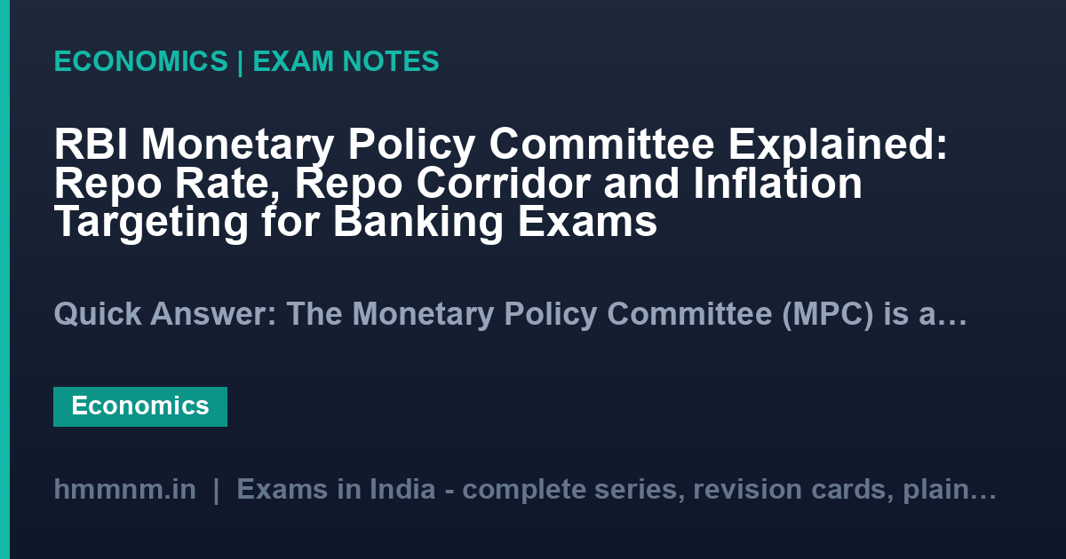 RBI Monetary Policy Committee Explained: Repo Rate, Repo Corridor and Inflation Targeting for Banking Exams