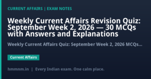 Weekly Current Affairs Revision Quiz: September Week 2, 2026 — 30 MCQs with Answers and Explanations