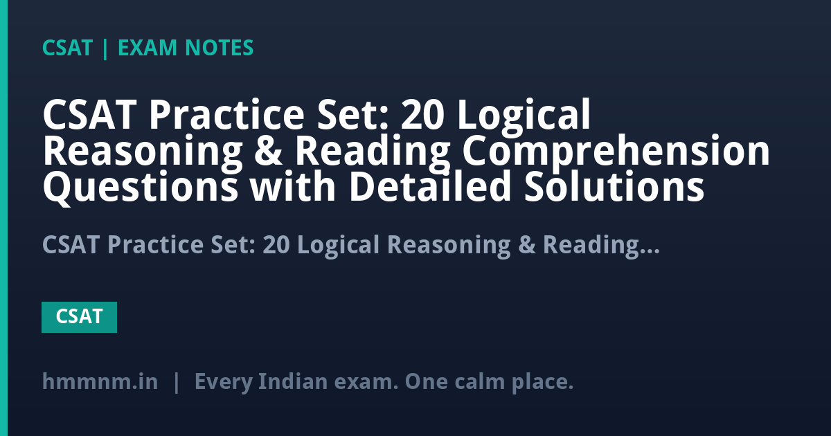 CSAT Practice Set: 20 Logical Reasoning & Reading Comprehension Questions with Detailed Solutions